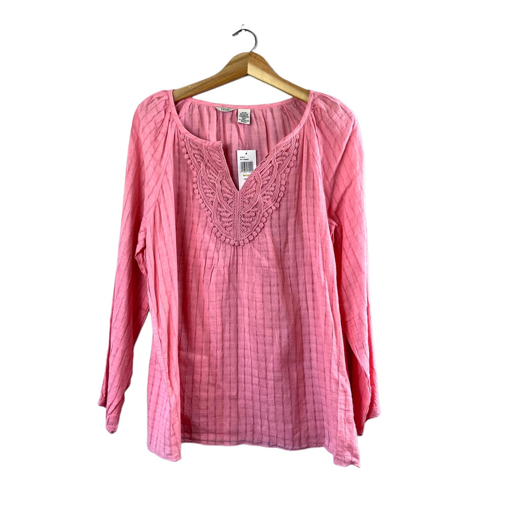NWT Izod Pink Long Sleeve Coral Bay Blouse M